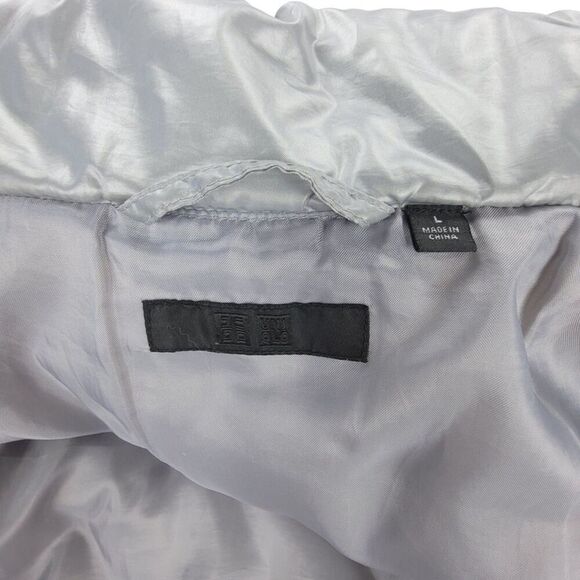 UNIQLO Gorpcore Metallic Silver Chrome Down Puffer Hoodie Jacket Parka Large - Picture 2 of 10